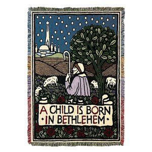 NEW Vintage Nativity Bethlehem Christmas Cotton 1990s Vintage Throw Blanket